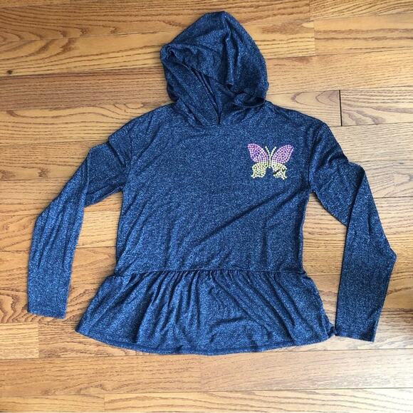 EPIC THREADS Long Sleeve Butterfly Sequined Appliqué Hooded Blue Top Girl’s XL - Picture 7 of 7